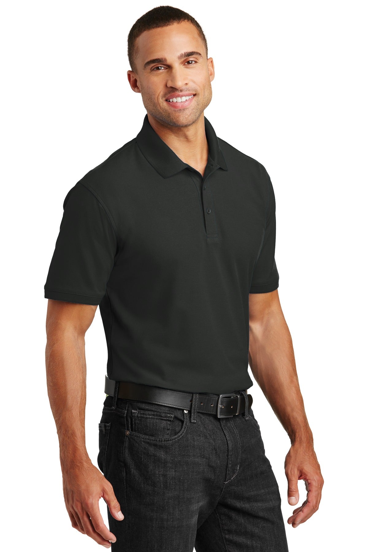 Deep Black Port Authority Tall Core Classic Pique Polo. TLK100