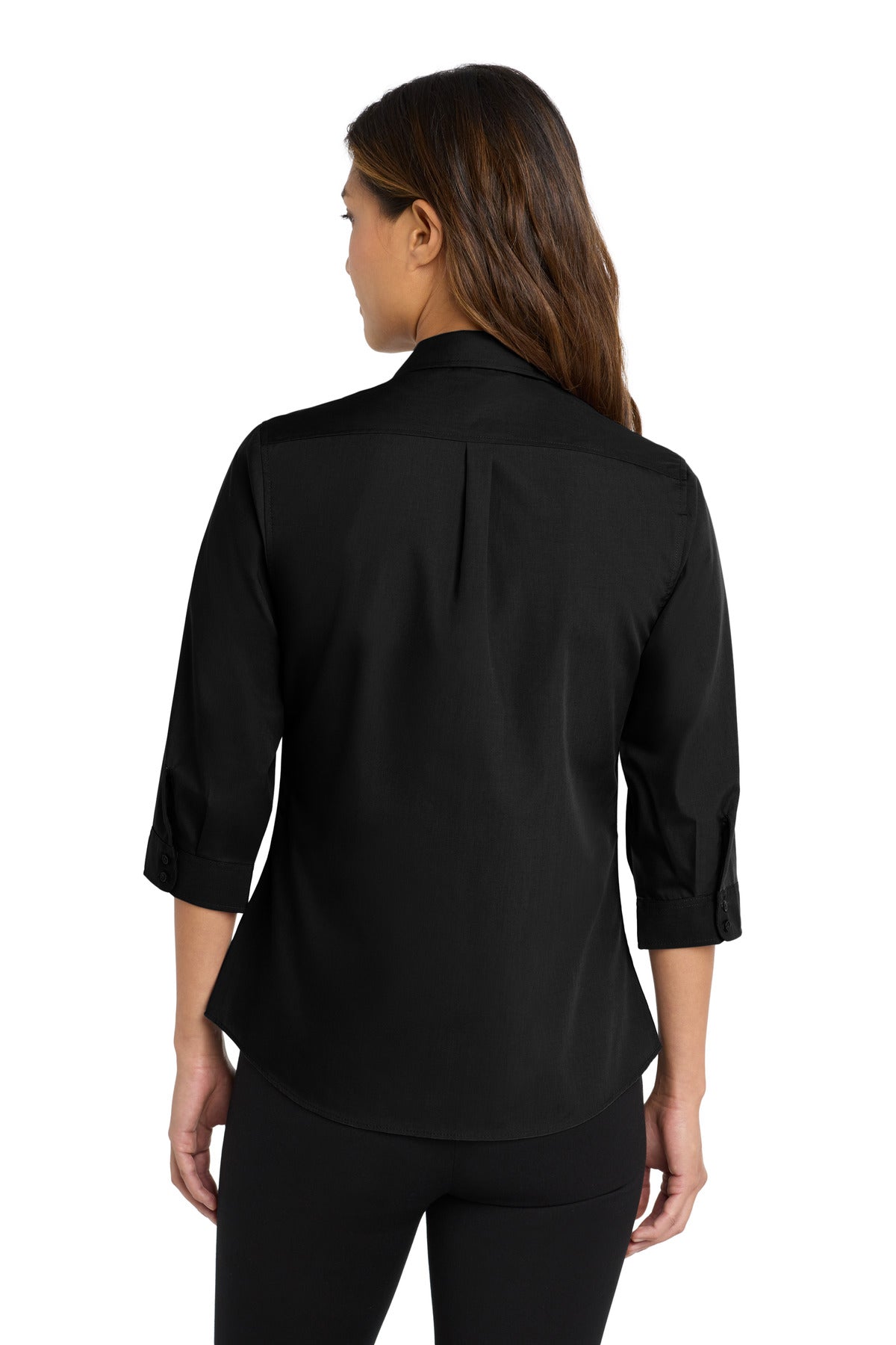 Deep Black Port Authority Women's 3/4-Sleeve Carefree Poplin Shirt. LW102