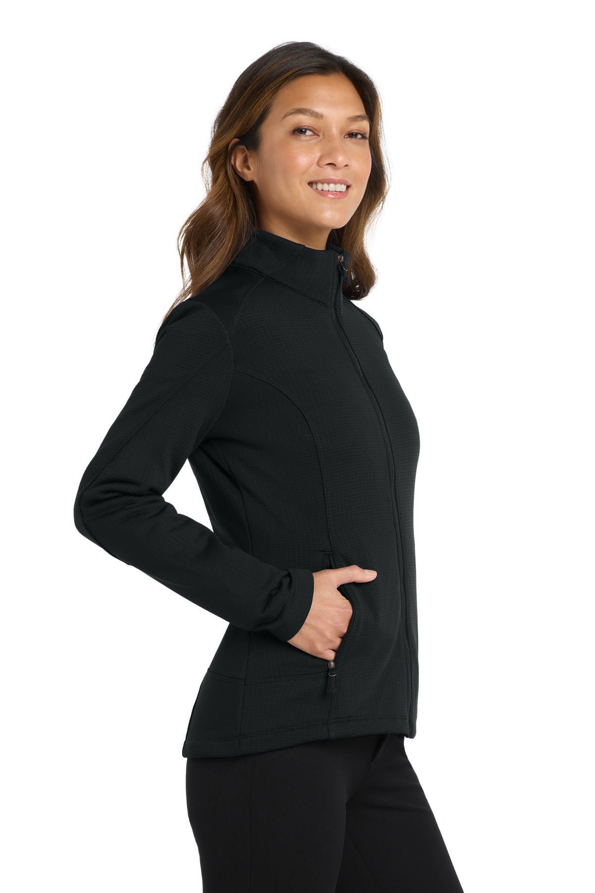 Deep Black Port Authority Women's Grid Fleece Jacket. L239