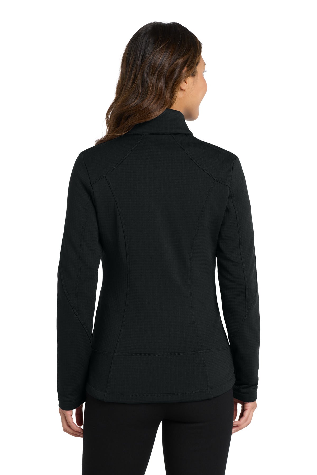 Deep Black Port Authority Women's Grid Fleece Jacket. L239