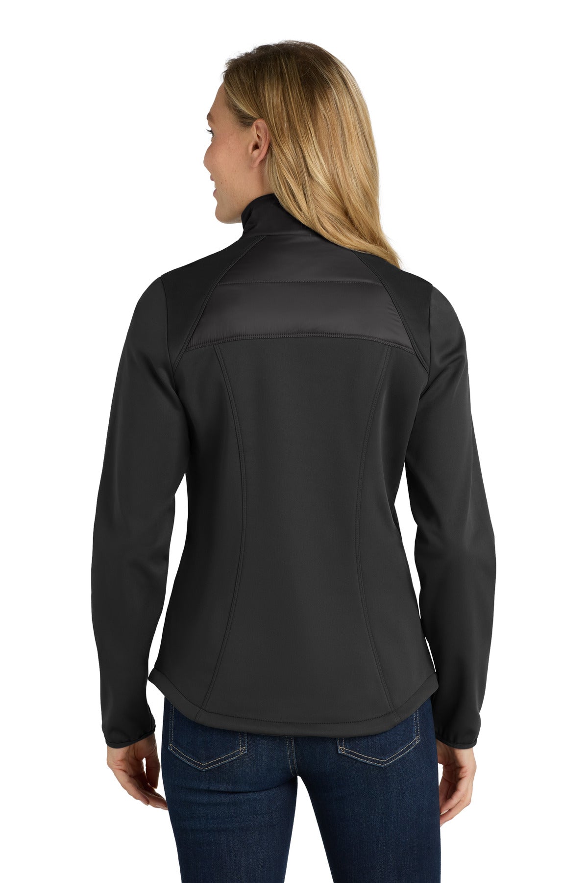 Deep Black Port Authority Women's Hybrid Soft Shell Jacket. L787