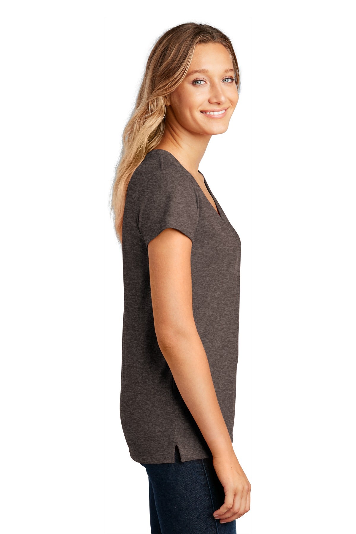 Deep Brown Hth District Women's Re-Tee V-Neck DT8001