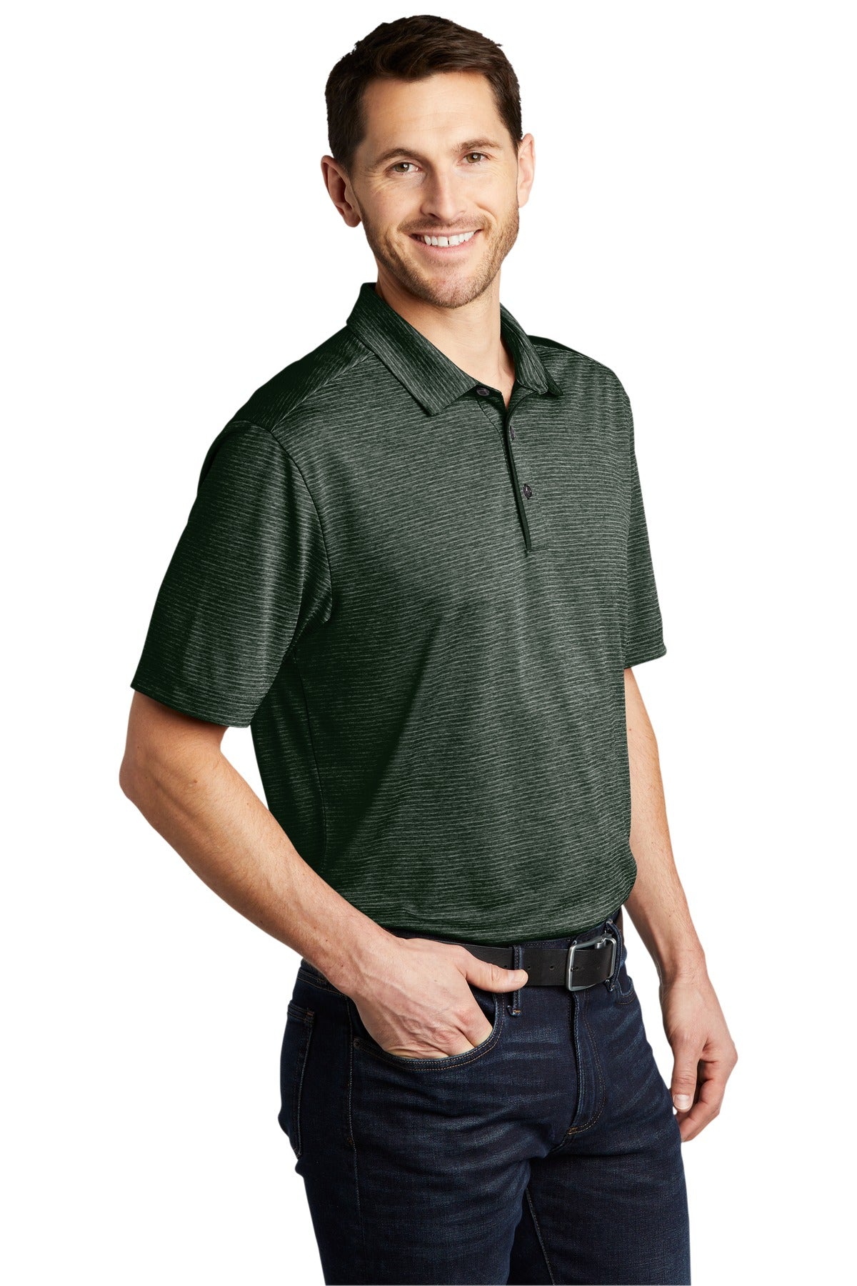 Deep Forest Gn Port Authority Shadow Stripe Polo. K585