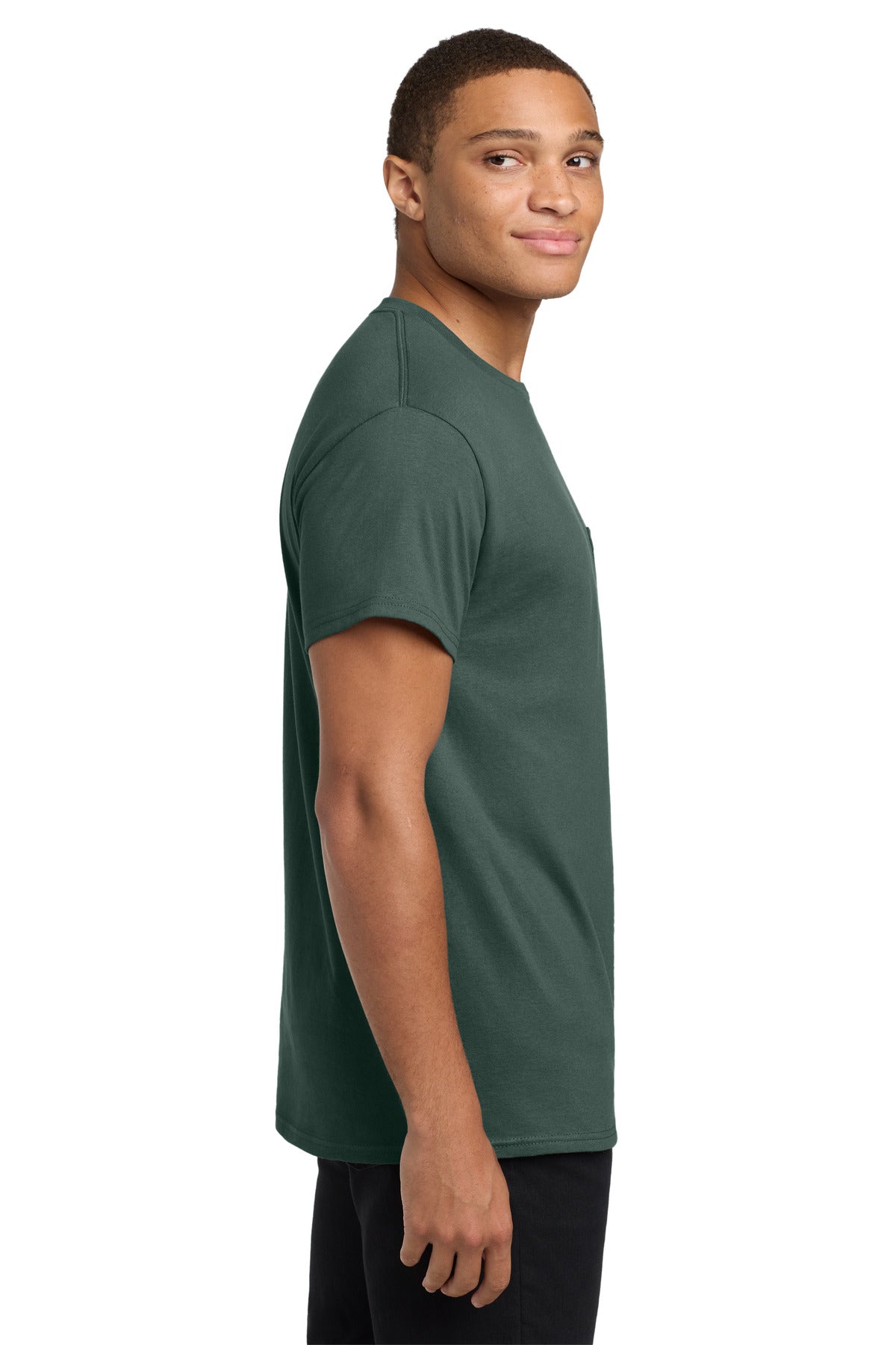 Deep Forest Hanes - Authentic 100% Cotton T-Shirt with Pocket. 5590