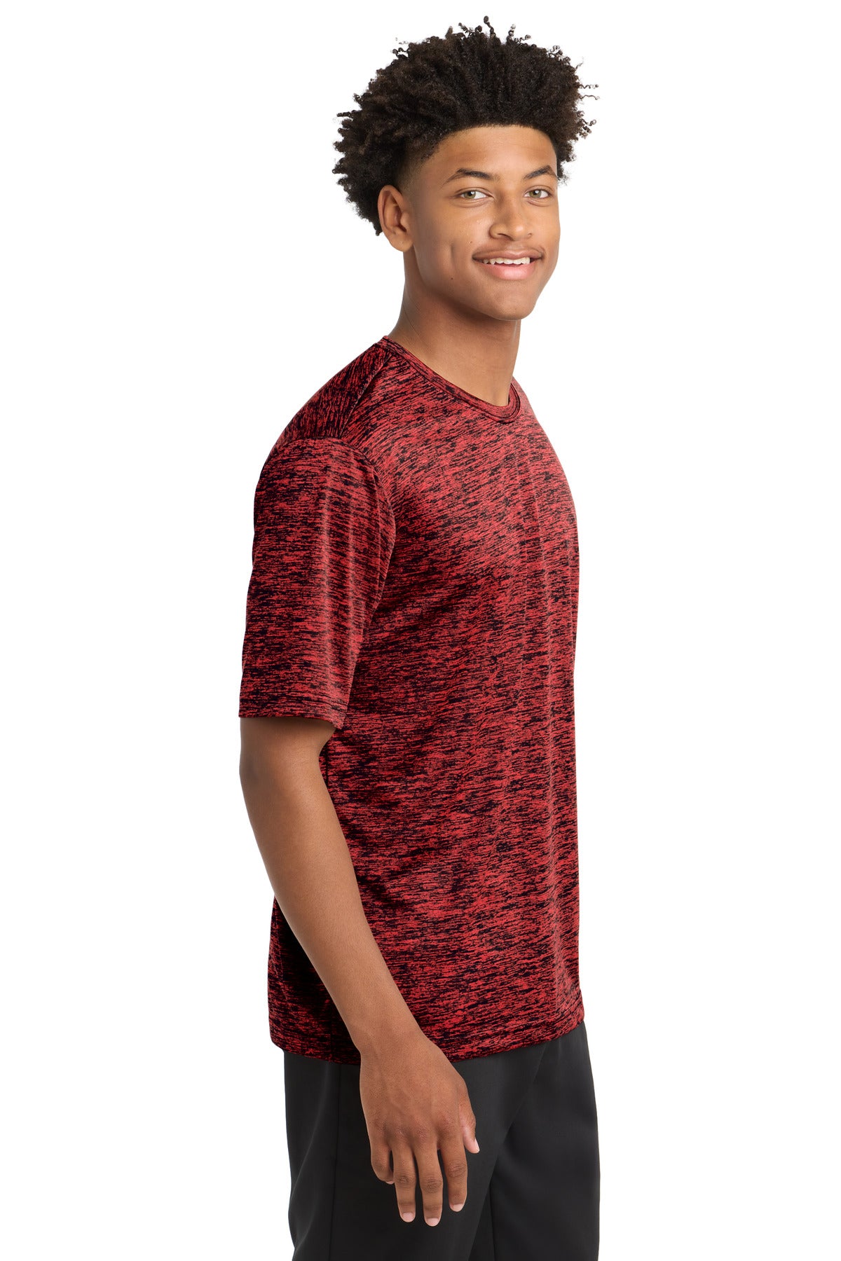 Deep Red-Blk E Sport-Tek PosiCharge Electric Heather Tee. ST390