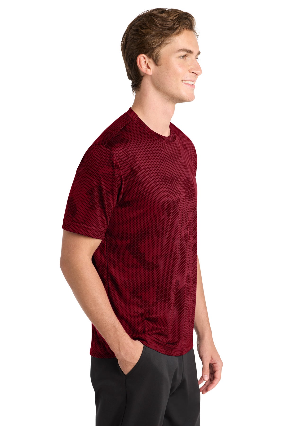 Deep Red Sport-Tek CamoHex Tee. ST370