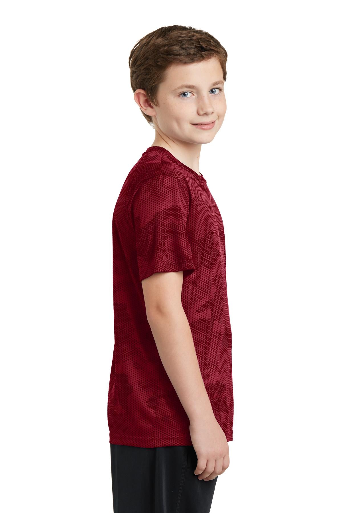 Deep Red Sport-Tek Youth CamoHex Tee. YST370