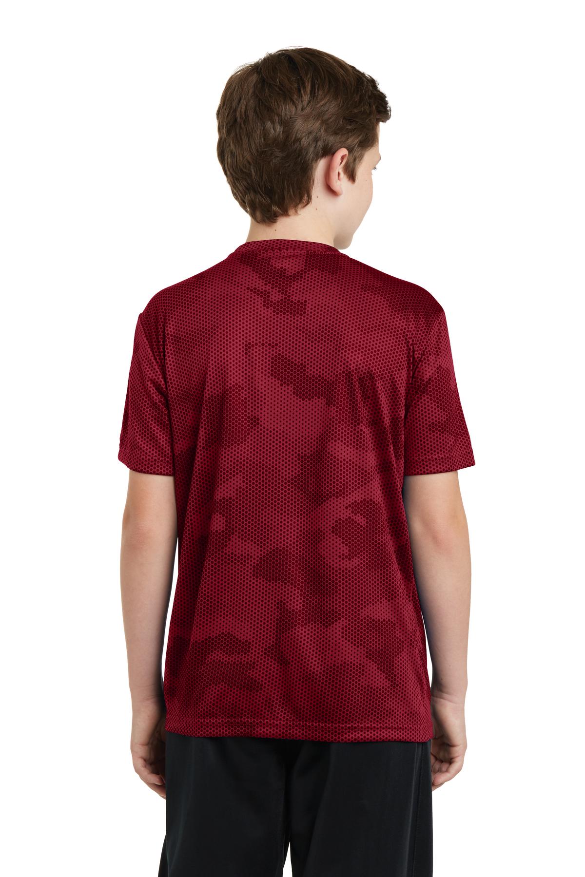 Deep Red Sport-Tek Youth CamoHex Tee. YST370