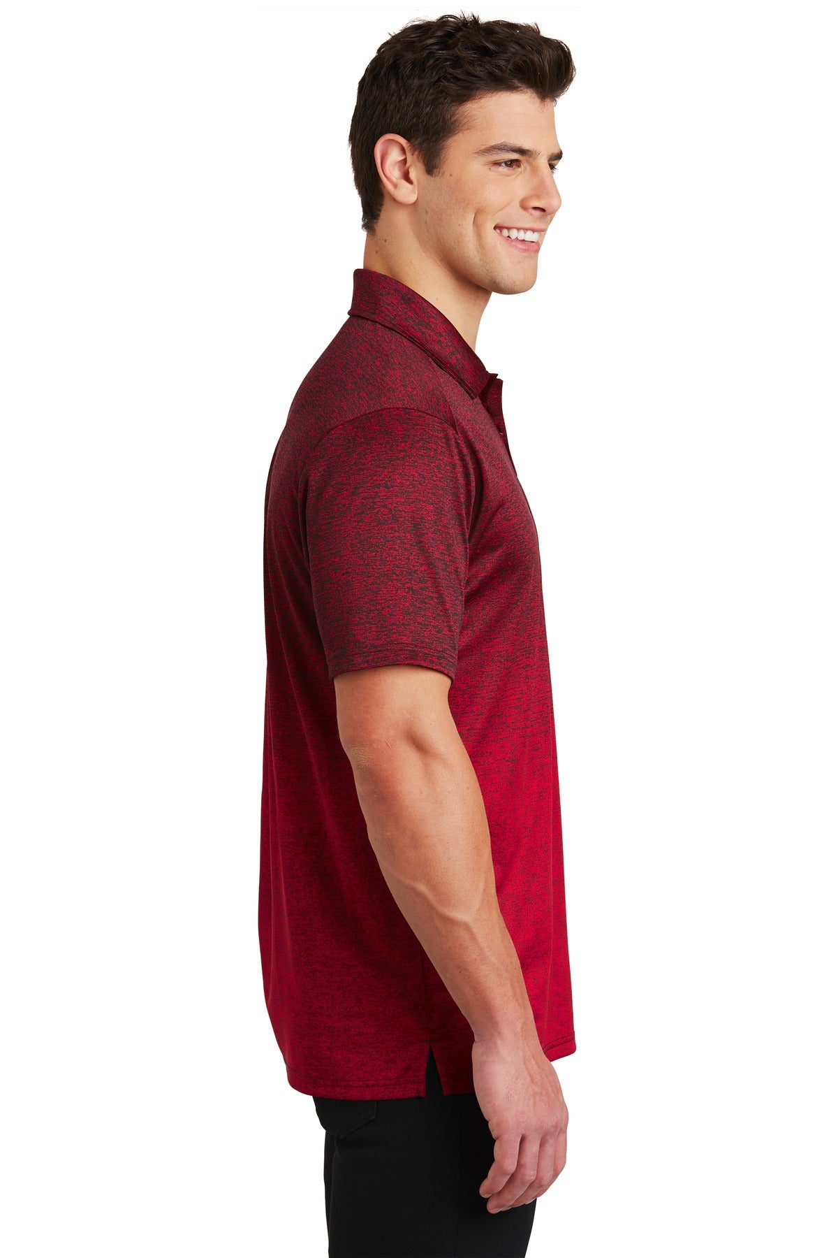 Deep Red/Black Sport-Tek Ombre Heather Polo. ST671
