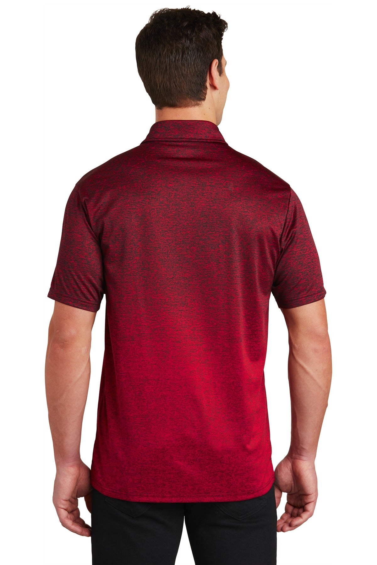 Deep Red/Black Sport-Tek Ombre Heather Polo. ST671