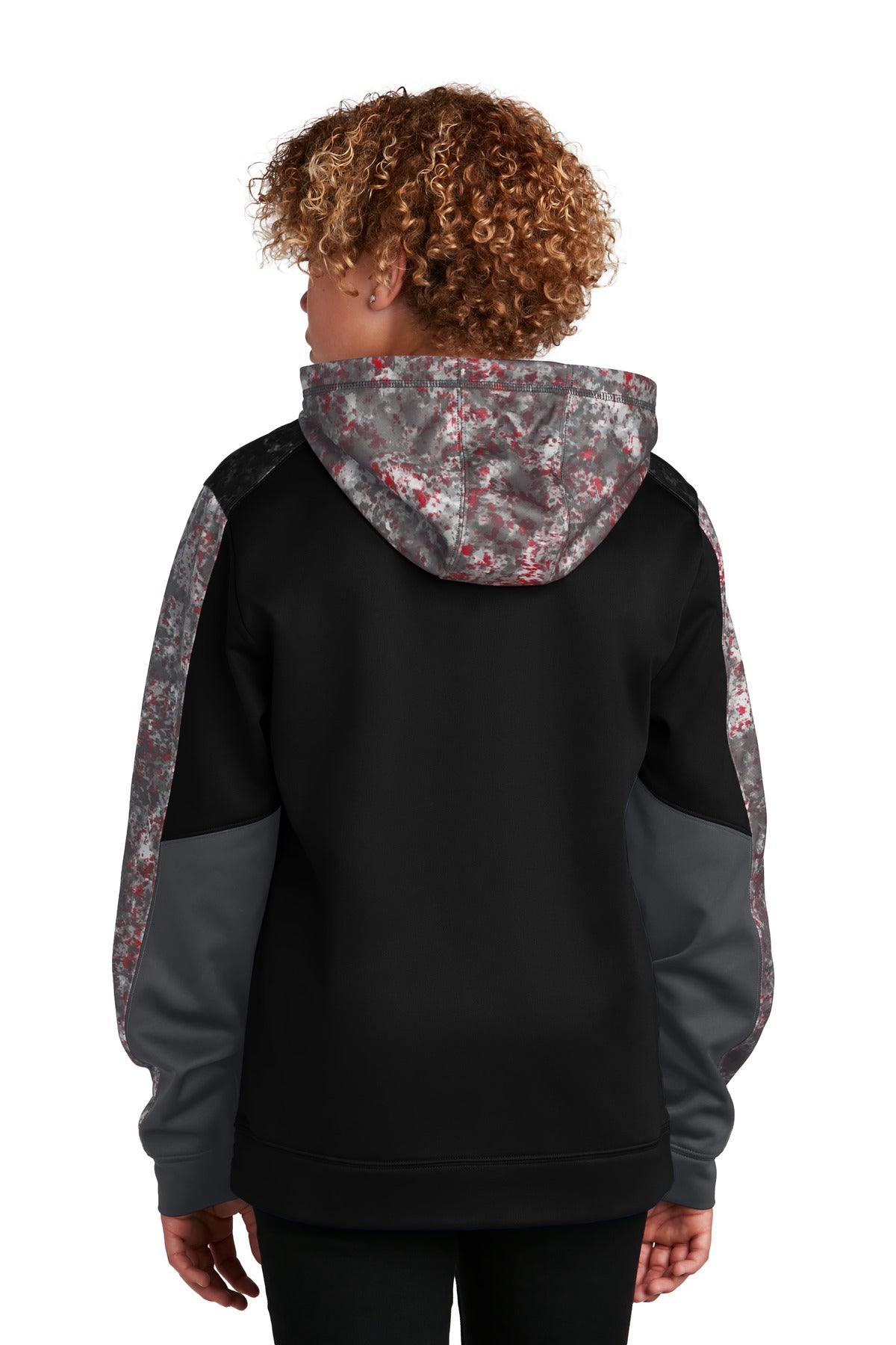 Deep Red/Black Sport-Tek Youth Sport-Wick Mineral Freeze Fleece Colorblock Hooded Pullover. YST231
