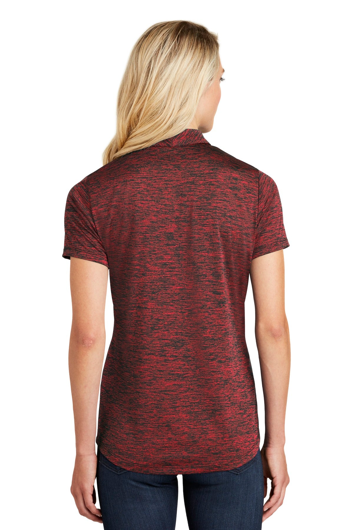 Deep Red/Blk E Sport-Tek Women's PosiCharge Electric Heather Polo. LST590