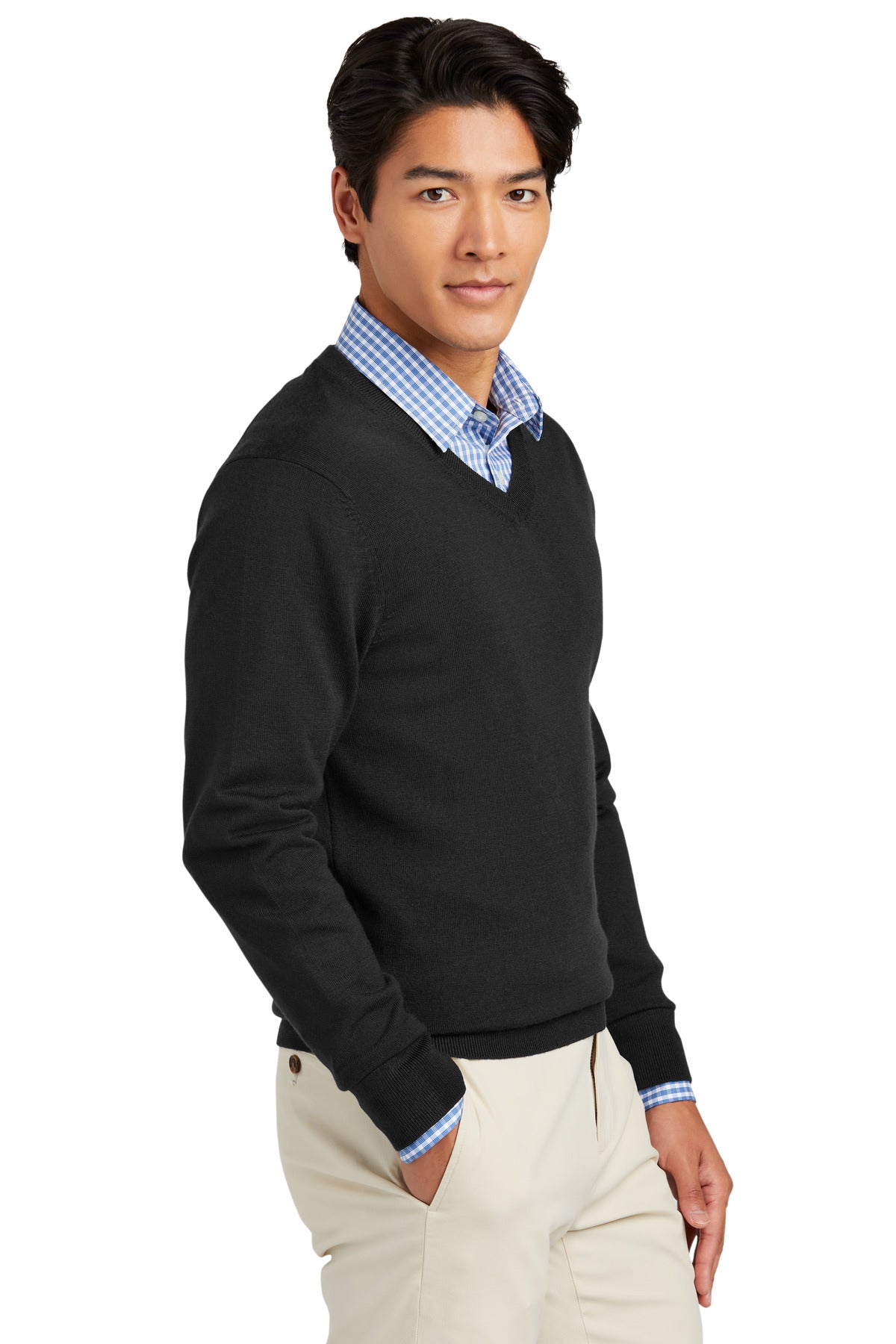 DeepBlack Brooks Brothers Washable Merino V-Neck Sweater BB18410