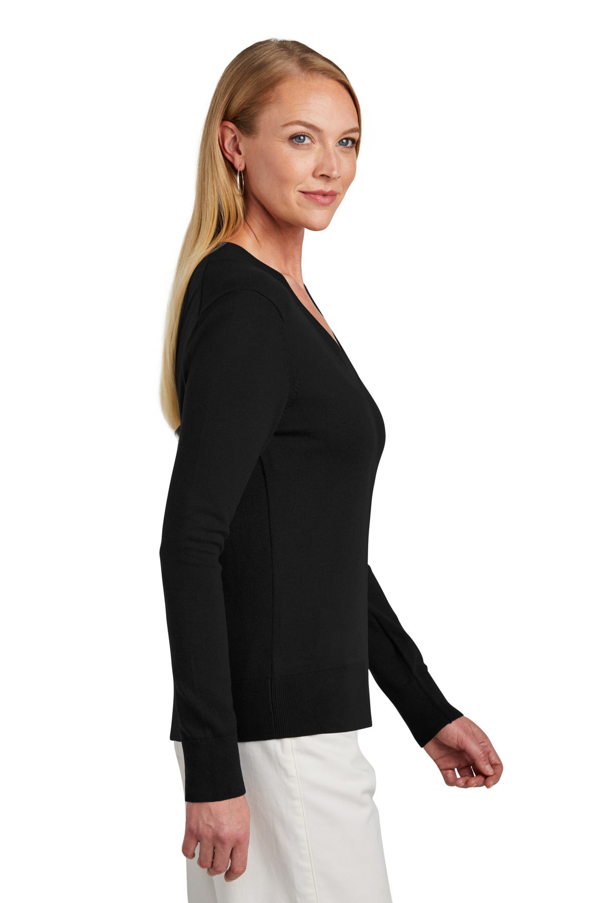 DeepBlack Brooks Brothers Women's Cotton Stretch V-Neck Sweater BB18401
