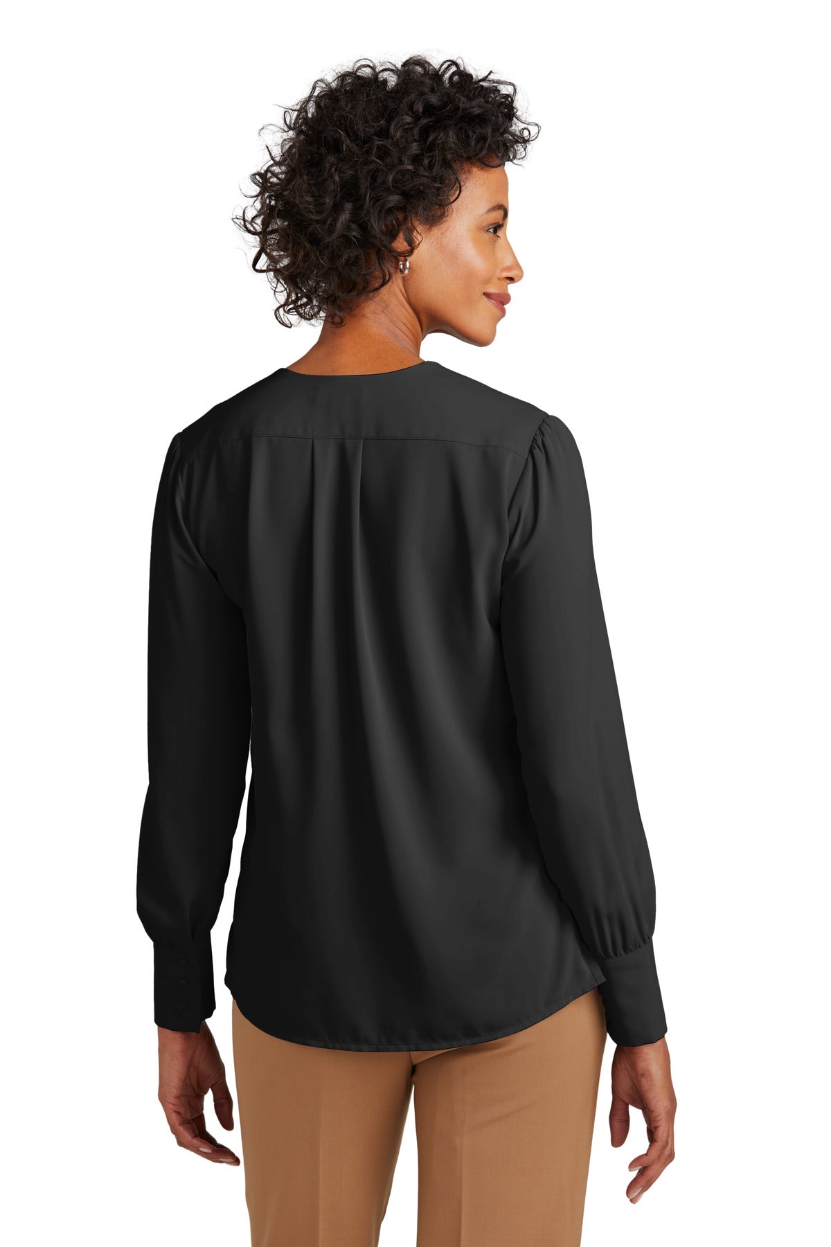 DeepBlack Brooks Brothers Women's Open-Neck Satin Blouse BB18009