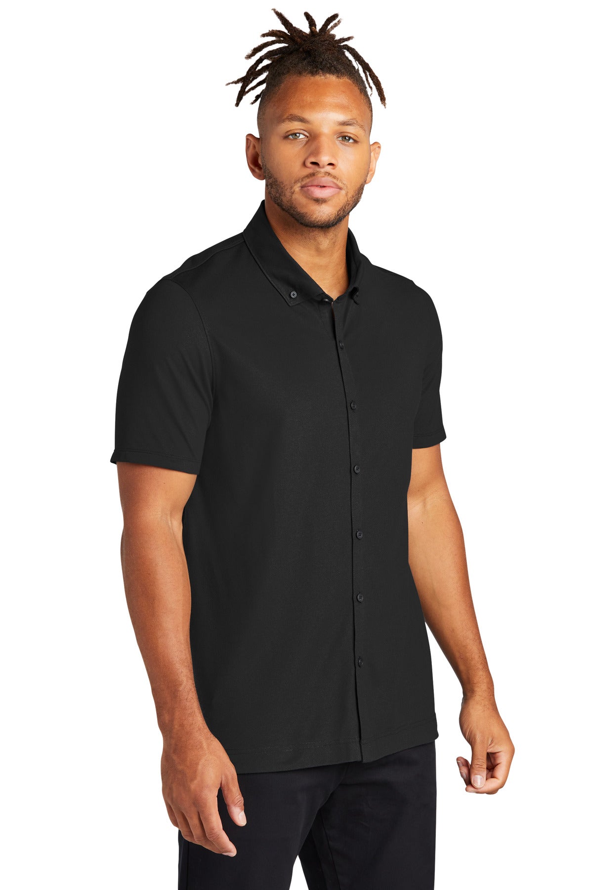 DeepBlack Mercer+Mettle Stretch Pique Full-Button Polo MM1006