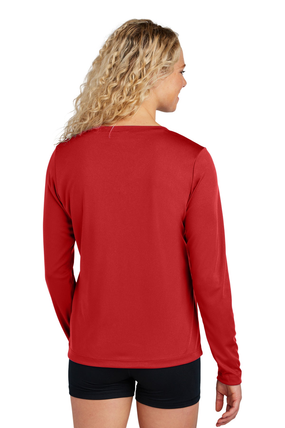 DeepRed Sport-Tek Women's Long Sleeve PosiCharge Competitor V-Neck Tee. LST353LS