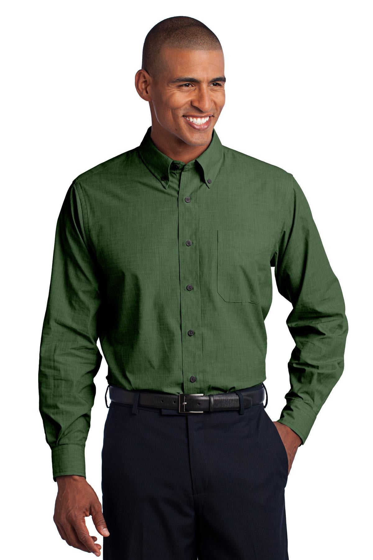 Dk Cactus Grn Port Authority Crosshatch Easy Care Shirt. S640