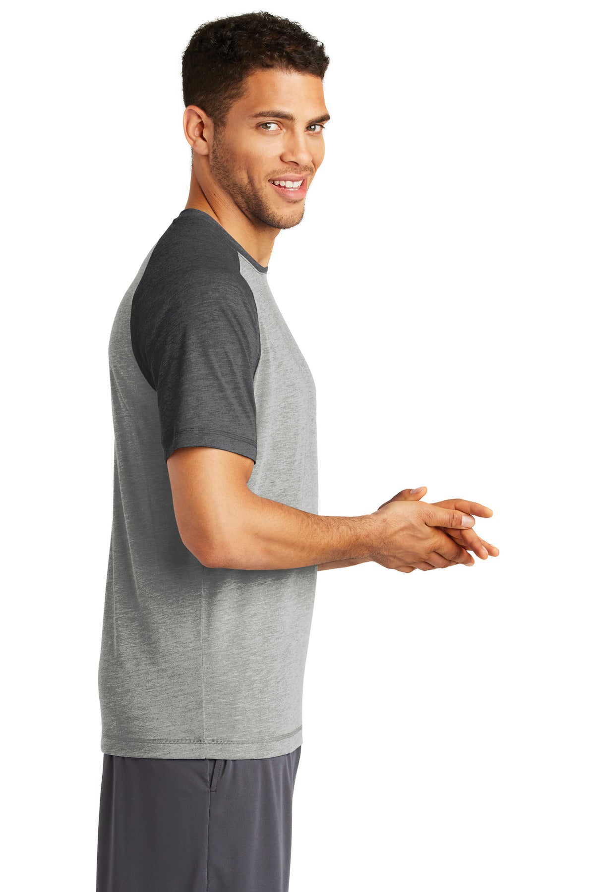 Dk Gry He/LGH Sport-Tek PosiCharge Tri-Blend Wicking Raglan Tee. ST400