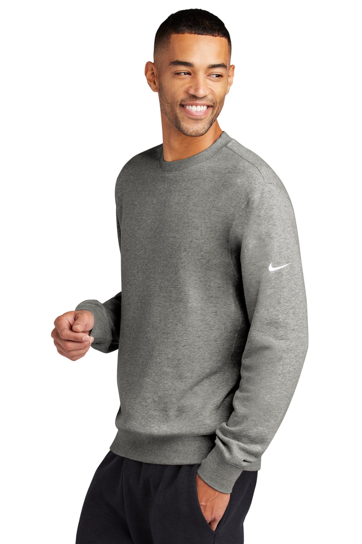 DkGyHthr Nike Club Fleece Sleeve Swoosh Crew NKFD9863