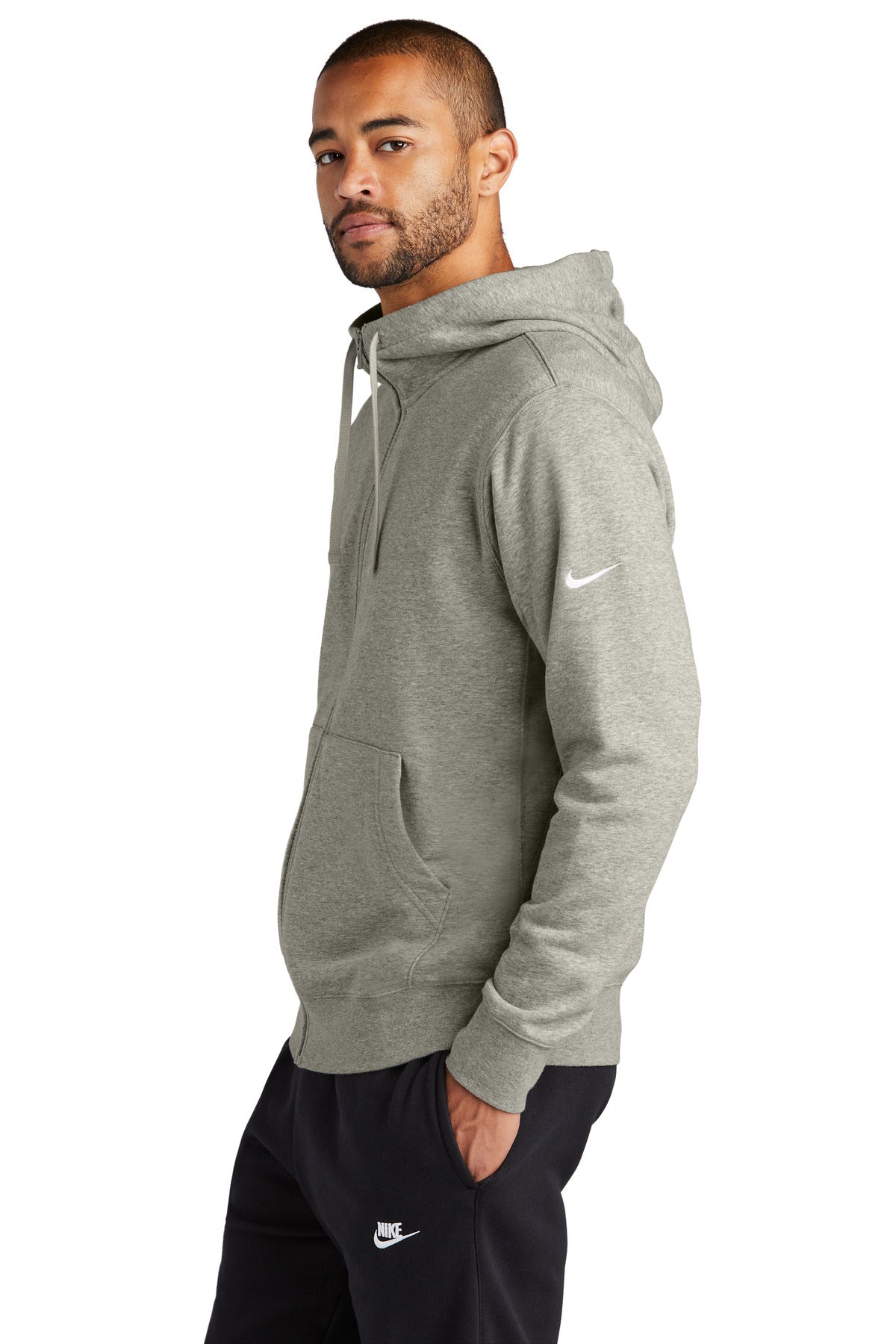 DkGyHthr Nike Club Fleece Sleeve Swoosh Full-Zip Hoodie NKDR1513