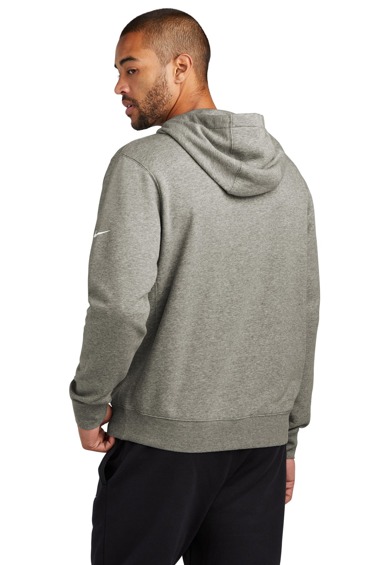 DkGyHthr Nike Club Fleece Sleeve Swoosh Pullover Hoodie NKDR1499