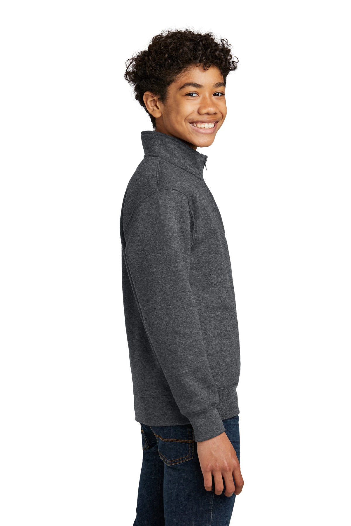 DkHtGry Port & Company Youth Core Fleece 1/4-Zip Pullover Sweatshirt PC78YQ
