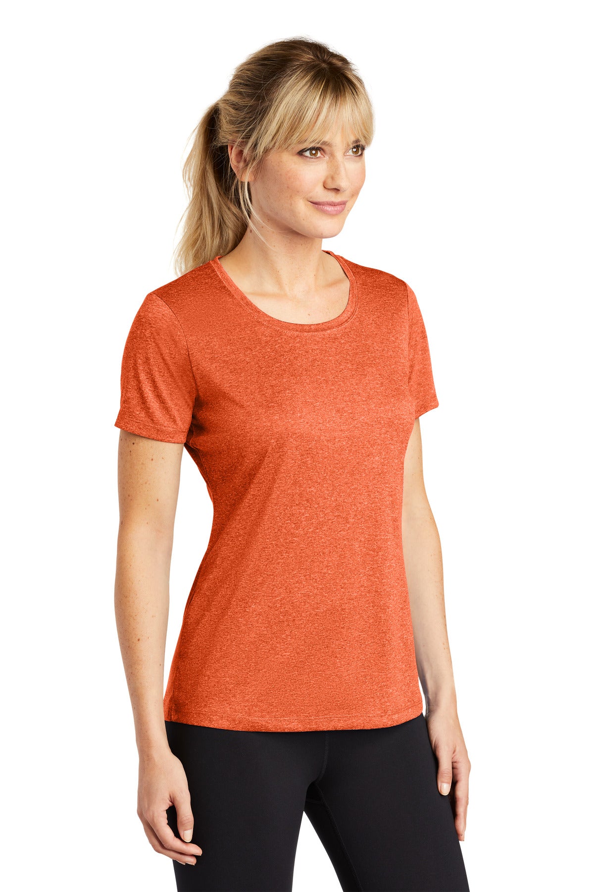 Dp Orange Hthr Sport-Tek Women's Heather Contender Scoop Neck Tee. LST360