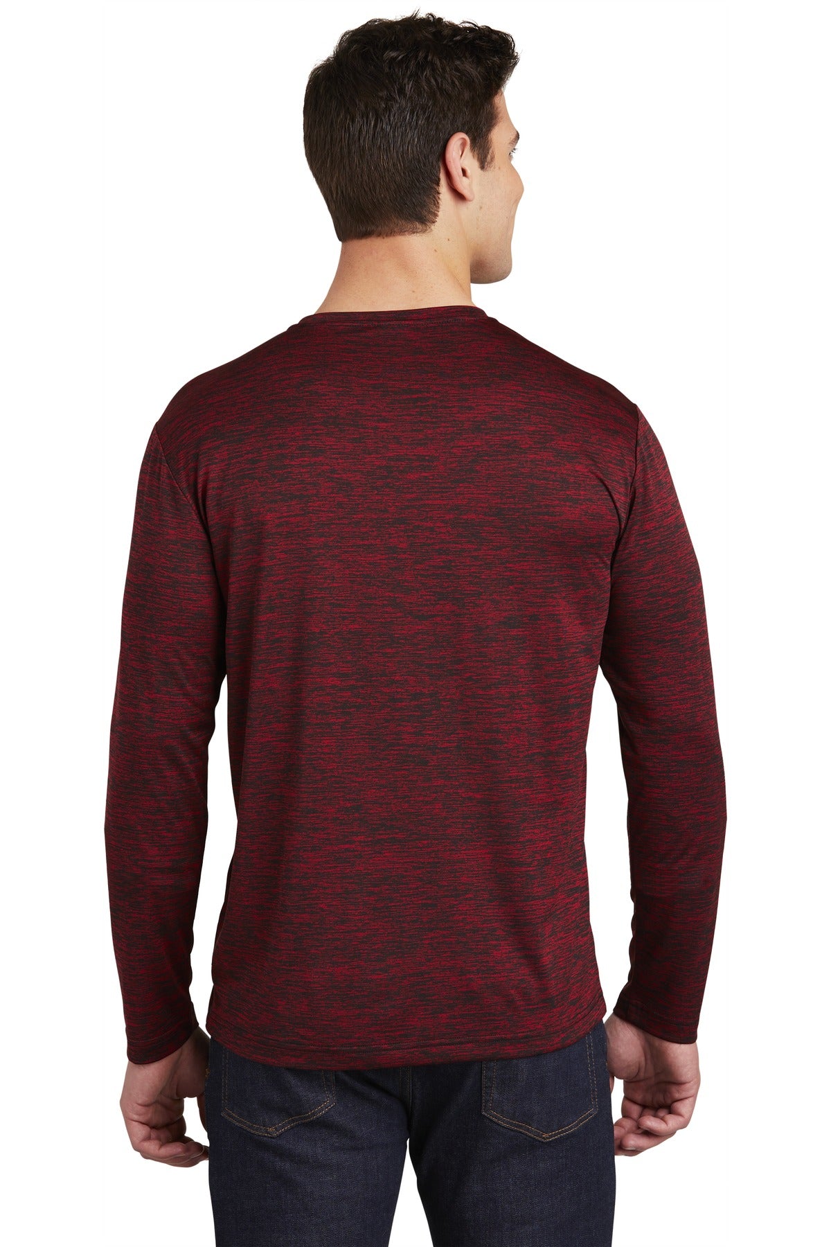 Dp Red-Blk Ele Sport-Tek PosiCharge Long Sleeve Electric Heather Tee. ST390LS