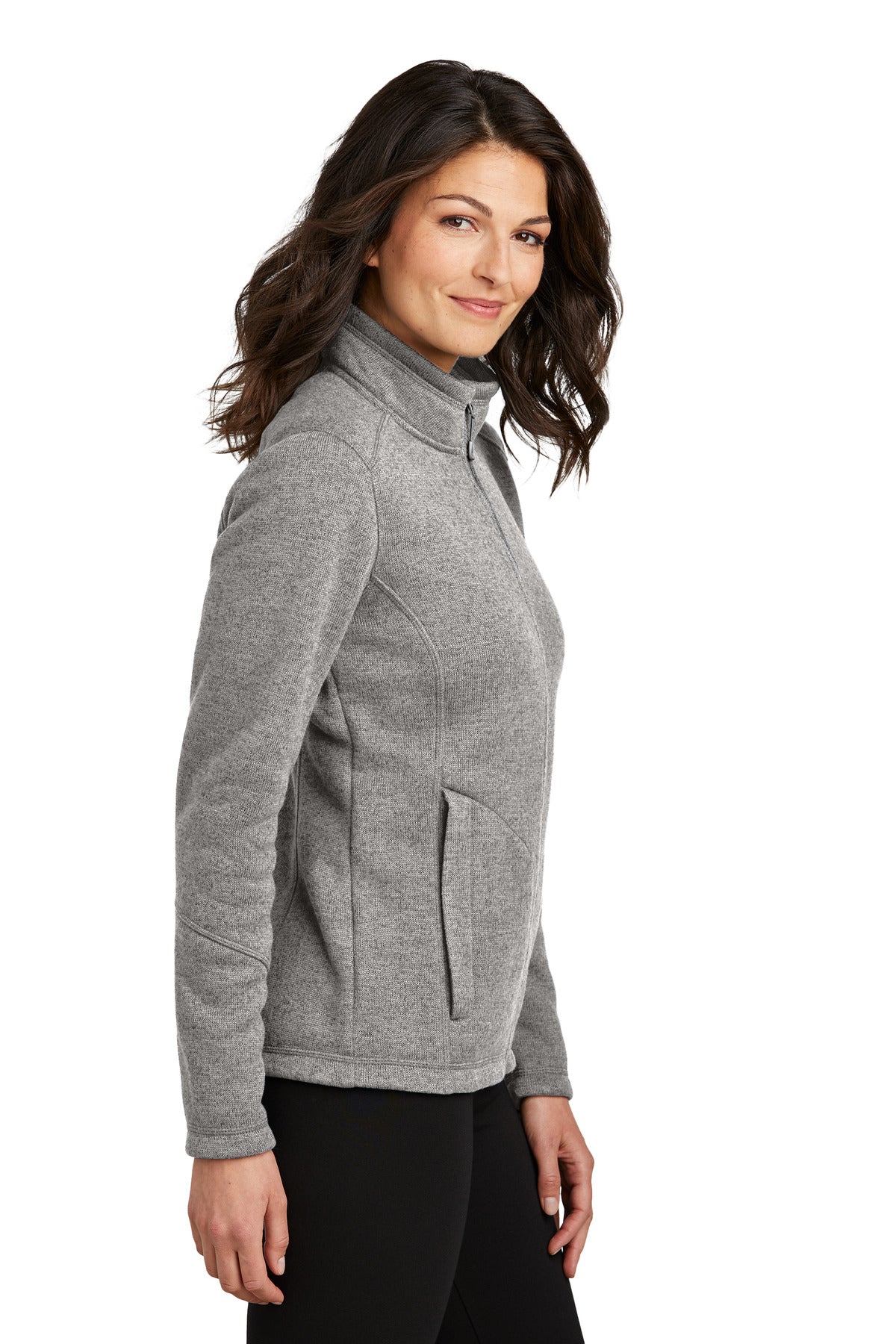 DpSmkHthr Port Authority Women's Arc Sweater Fleece Jacket L428