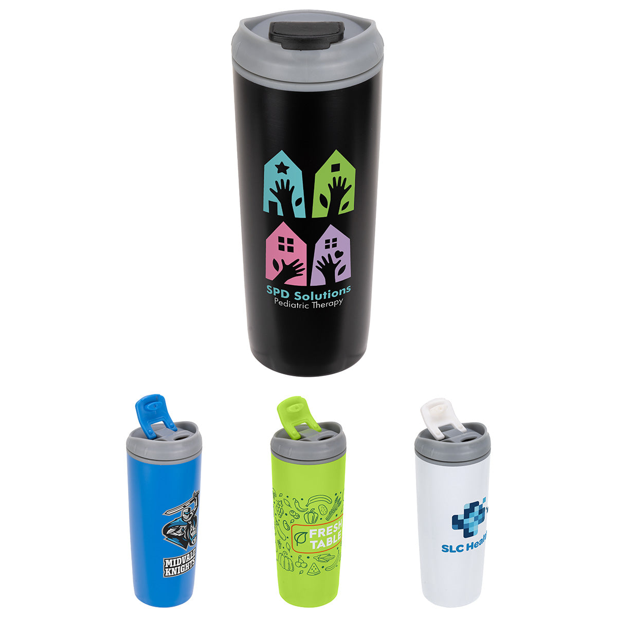 Black Olympia 17 oz Stainless Steel/Polypropylene Tumbler with Flip Top Lid