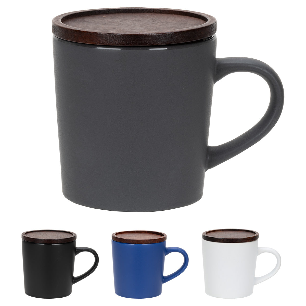 Black Circo 16 oz Ceramic Mug with Wooden Lid
