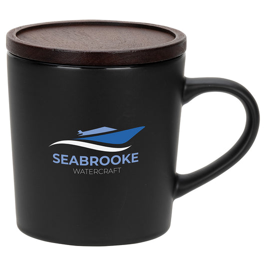 Black Circo 16 oz Ceramic Mug with Wooden Lid