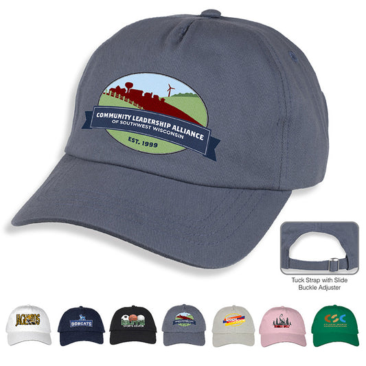 “CAMPBELL” 5-Panel “Dad” Hat with Tuck Strap & Slide Buckle Adjuster