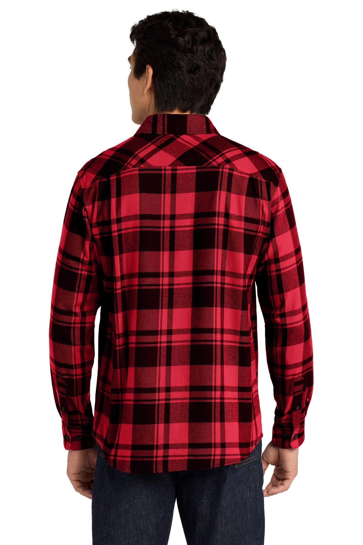 Engine Red/Blk Port Authority Plaid Flannel Shirt. W668