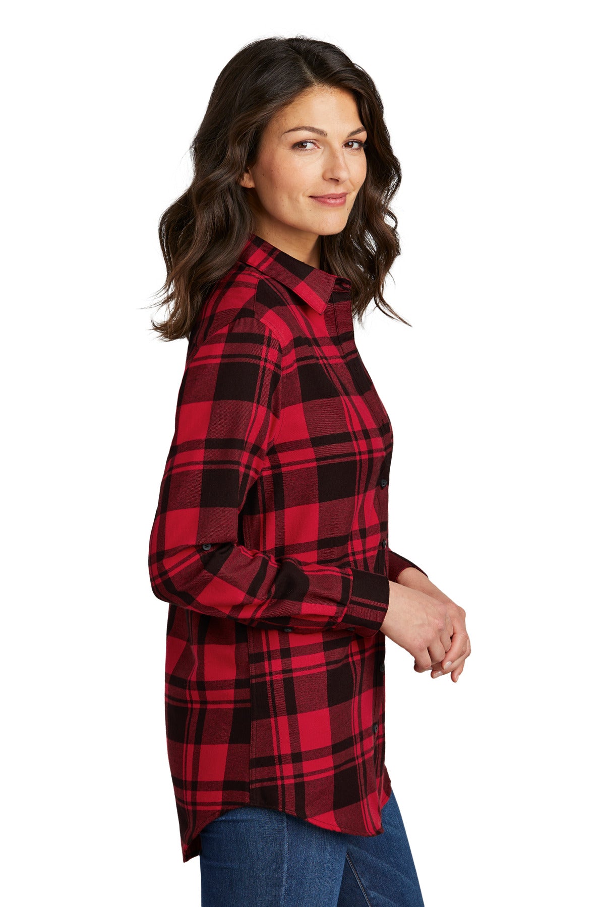 Engine Red/Blk Port Authority Women's Plaid Flannel Tunic . LW668
