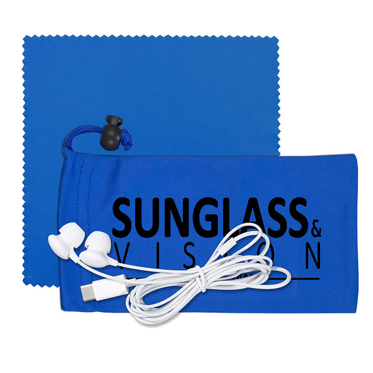 Mobile Tech Earbud Kit with Microfiber Cloth in Microfiber Cinch Pouch