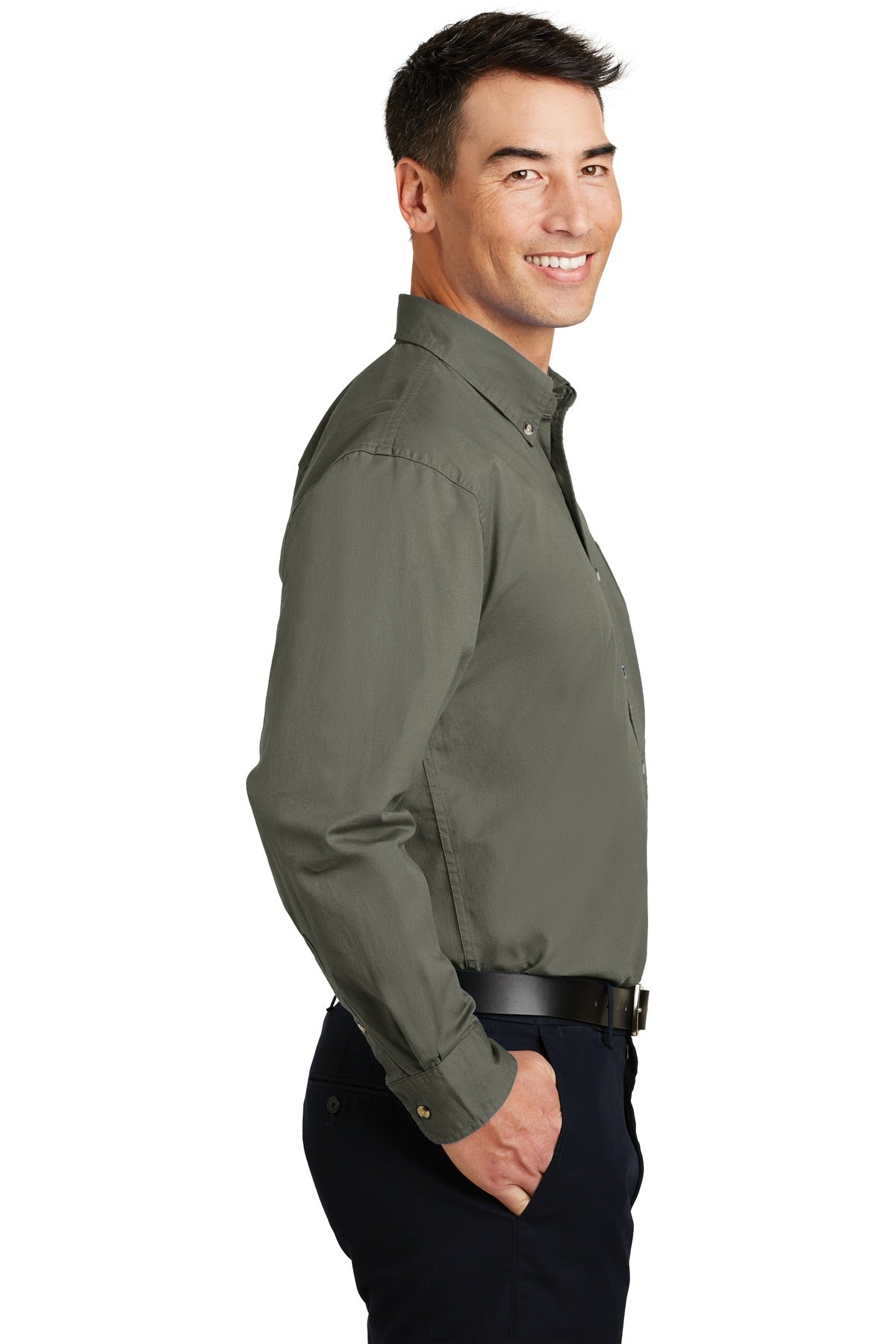 Faded Olive Port Authority Long Sleeve Twill Shirt. S600T