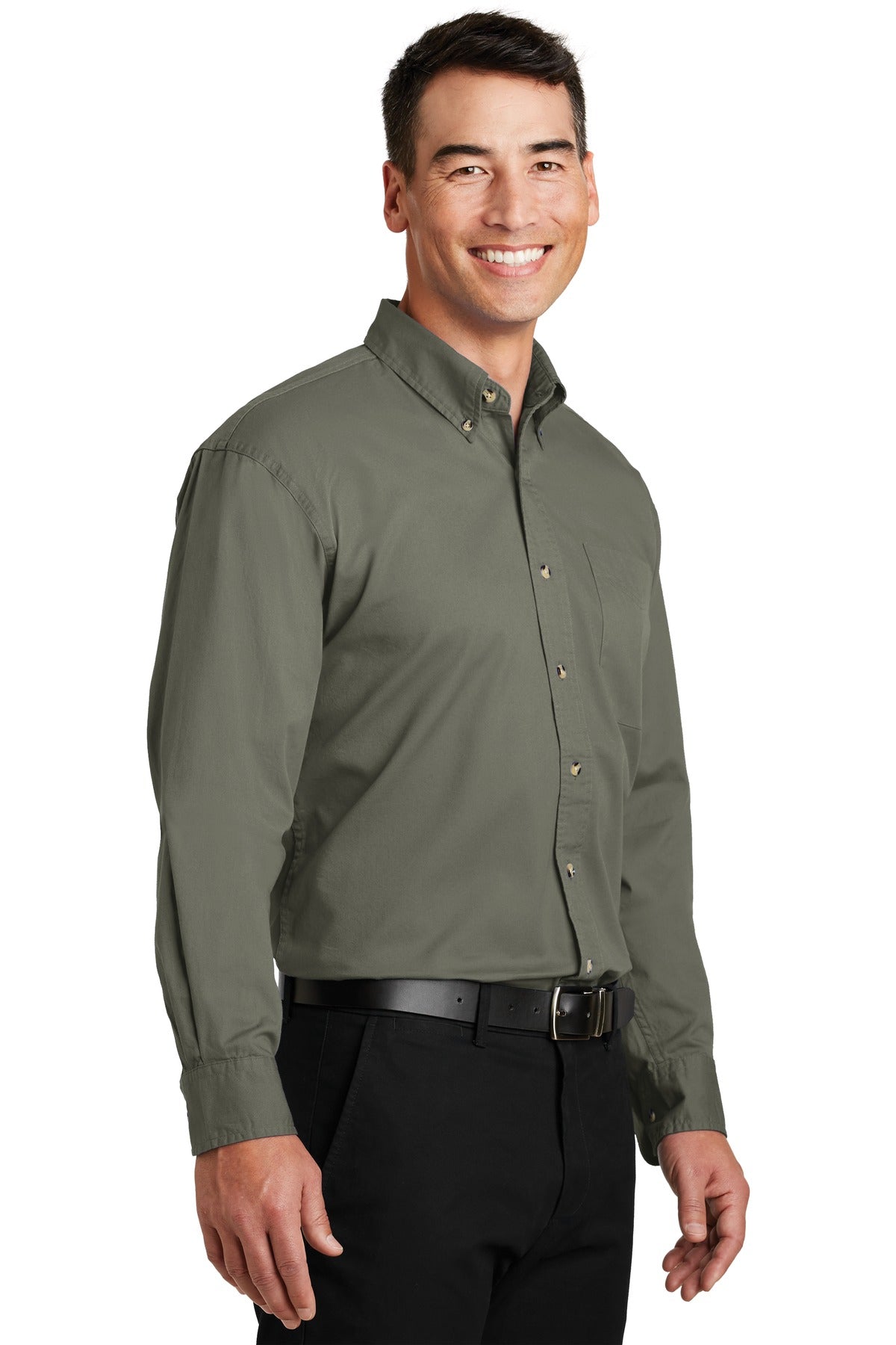 Faded Olive Port Authority Long Sleeve Twill Shirt. S600T