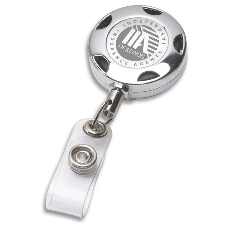 32" Cord Round Chrome Solid Metal Sport Retractable Badge Reel and Badge Holder with Laser Imprint