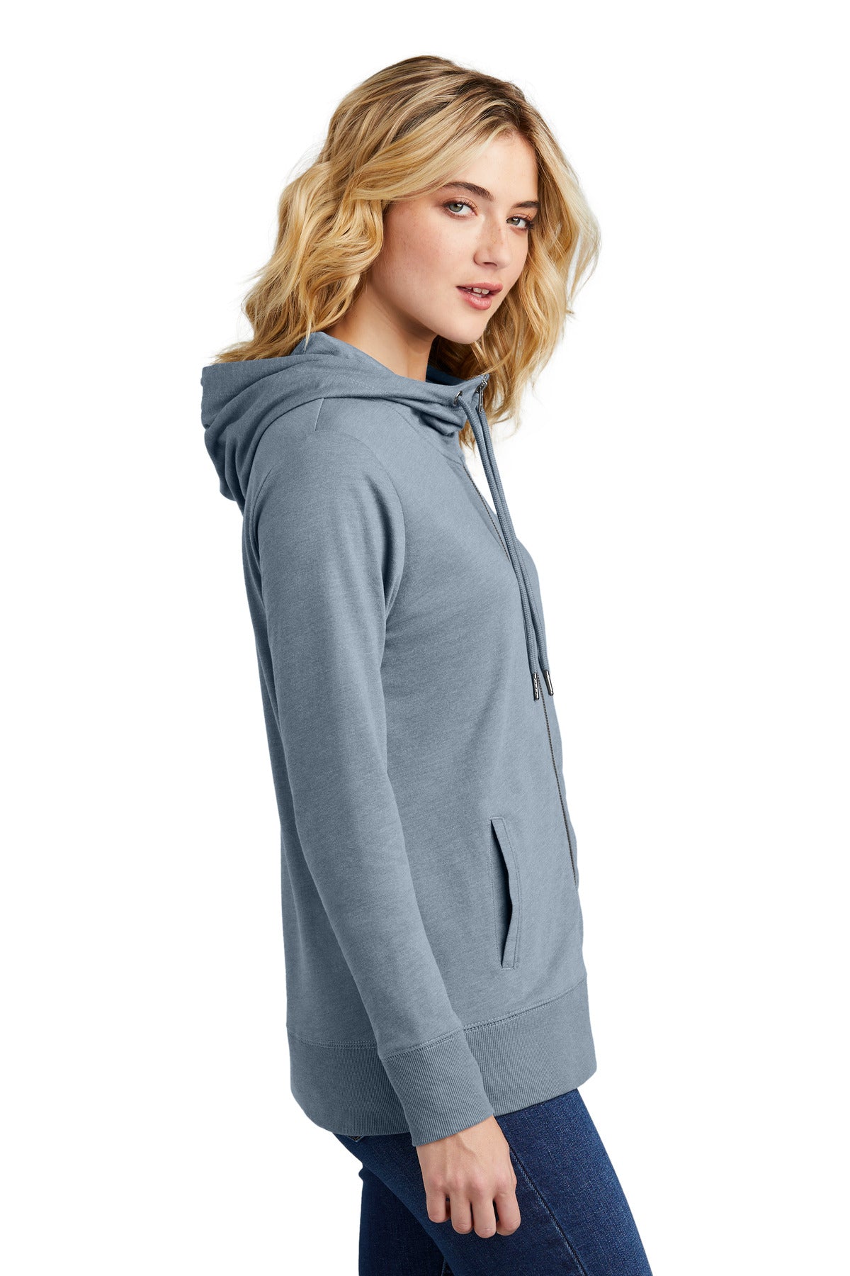 FlntBluHtr District Women's Featherweight French Terry Full-Zip Hoodie DT673