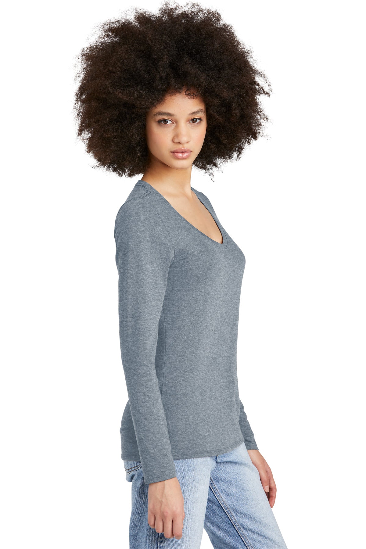 FlntBluHtr District Women's Perfect Tri Long Sleeve V-Neck Tee DT135