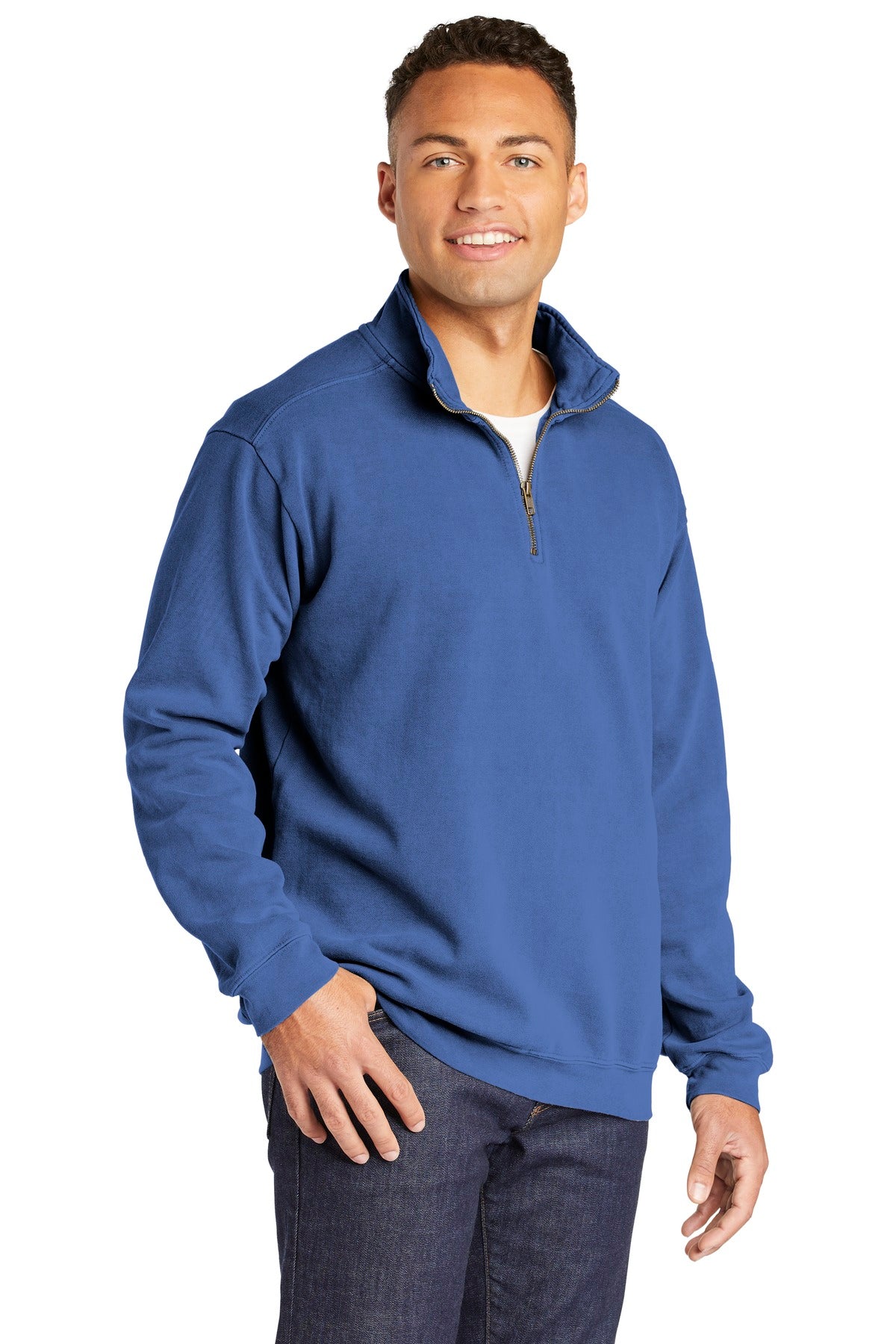 Flo Blue COMFORT COLORS Ring Spun 1/4-Zip Sweatshirt. 1580