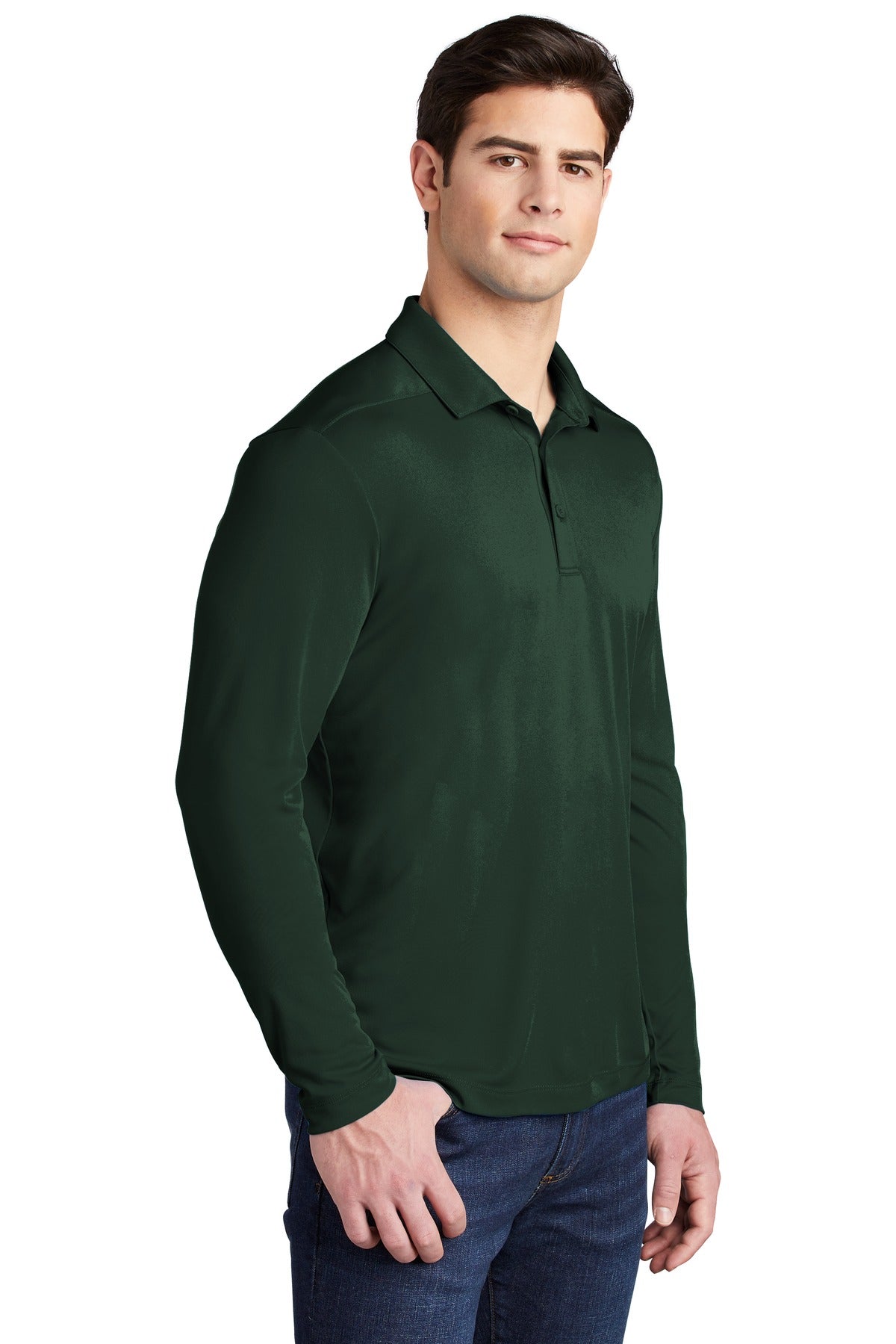 Forest Green Sport-Tek Posi-UV Pro Long Sleeve Polo. ST520LS
