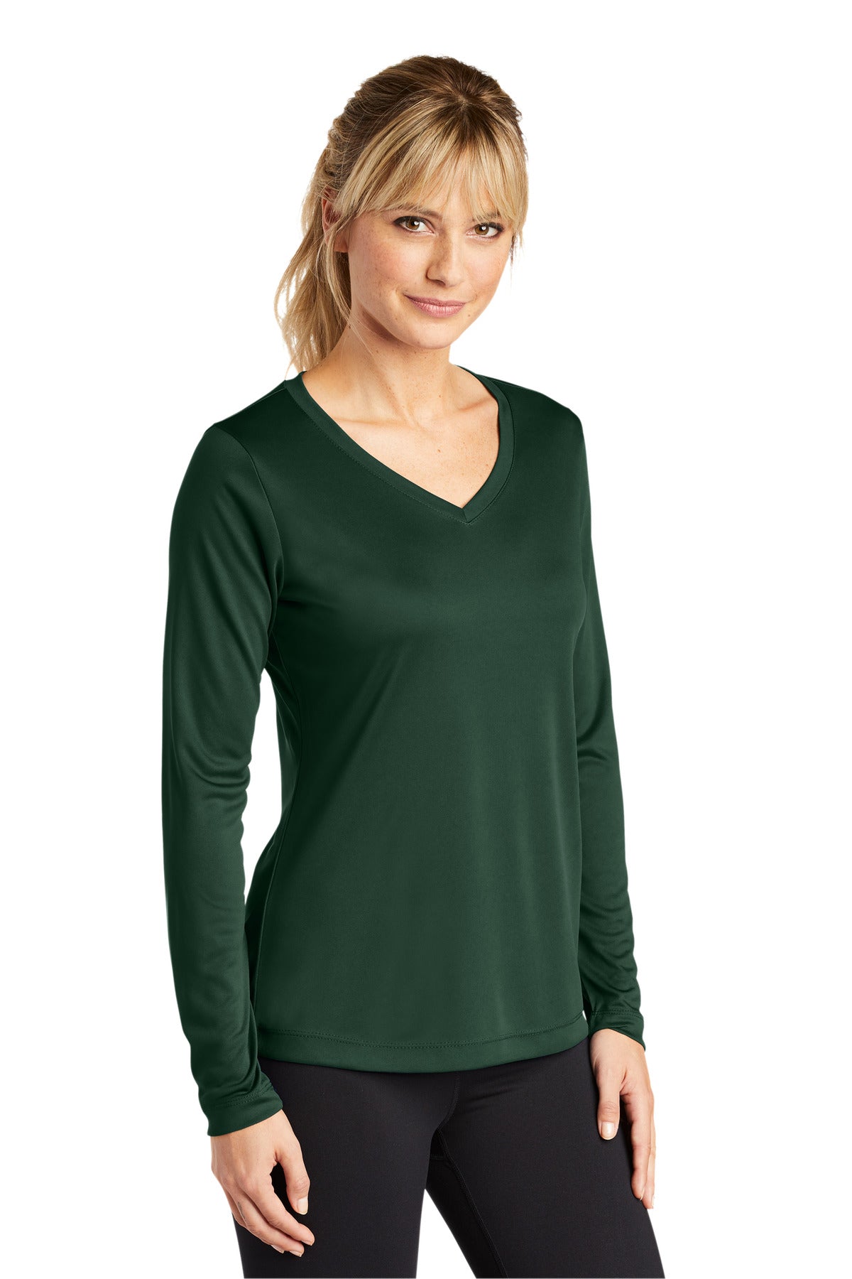 Forest Green Sport-Tek Women's Long Sleeve PosiCharge Competitor V-Neck Tee. LST353LS