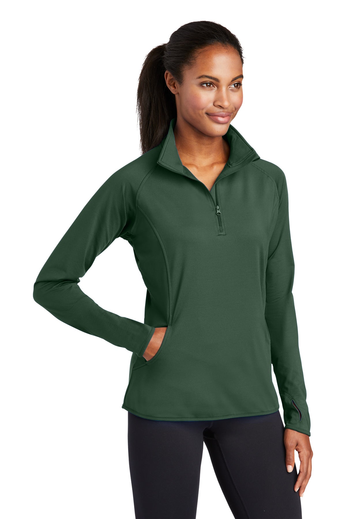 Forest Green Sport-Tek Women's Sport-Wick Stretch 1/4-Zip Pullover. LST850