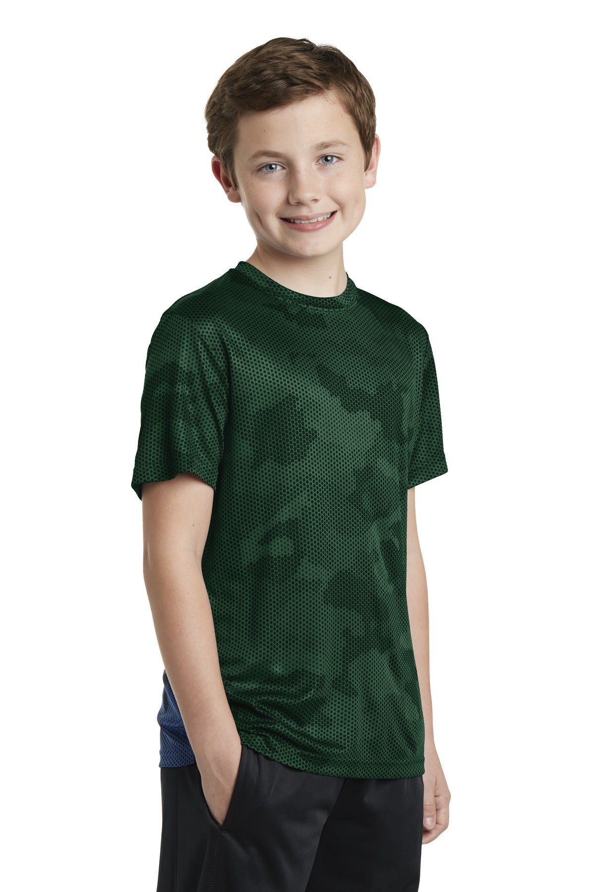 Forest Green Sport-Tek Youth CamoHex Tee. YST370