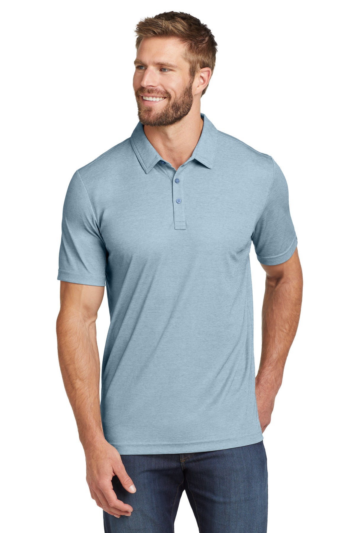 Front View of AllureHthr TravisMathew Oceanside Heather Polo. TM1MU412