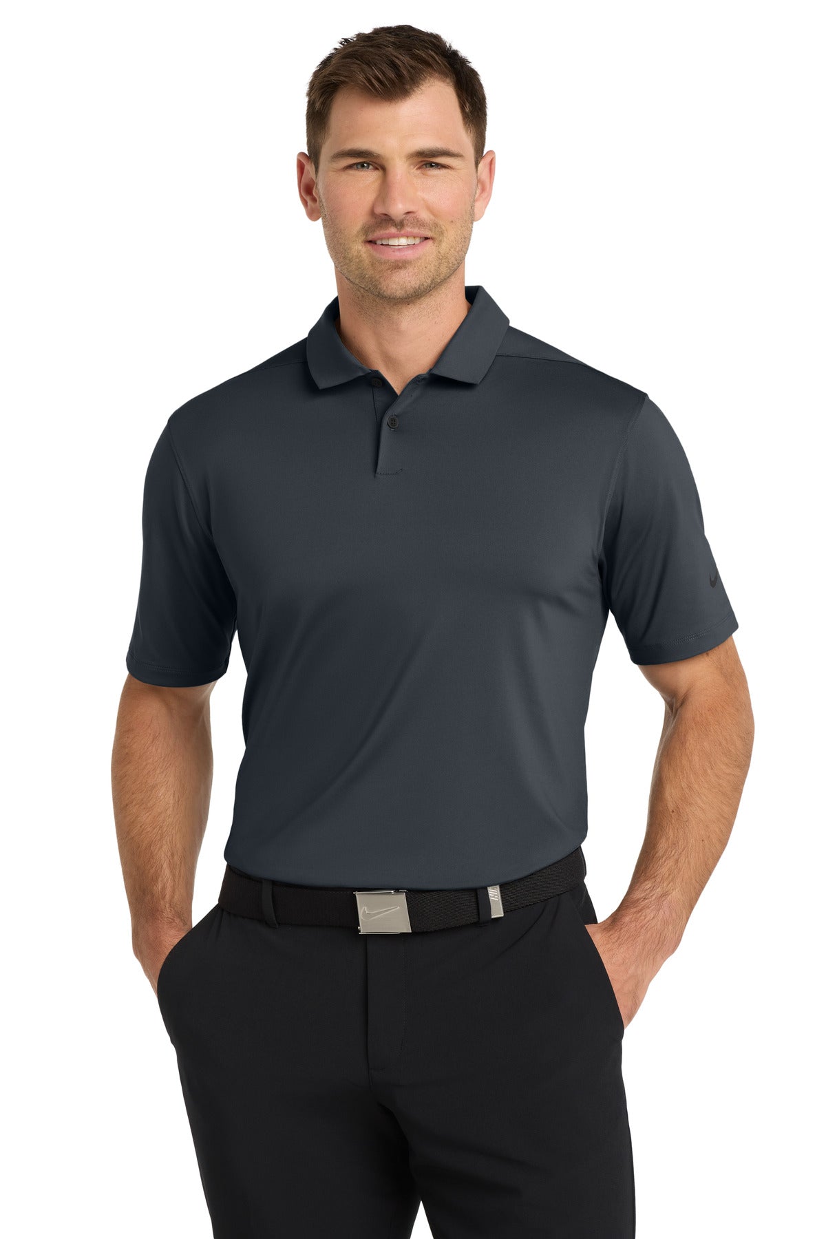 Front View of Anthracite Nike Dri-FIT Vapor Polo NKDC2108