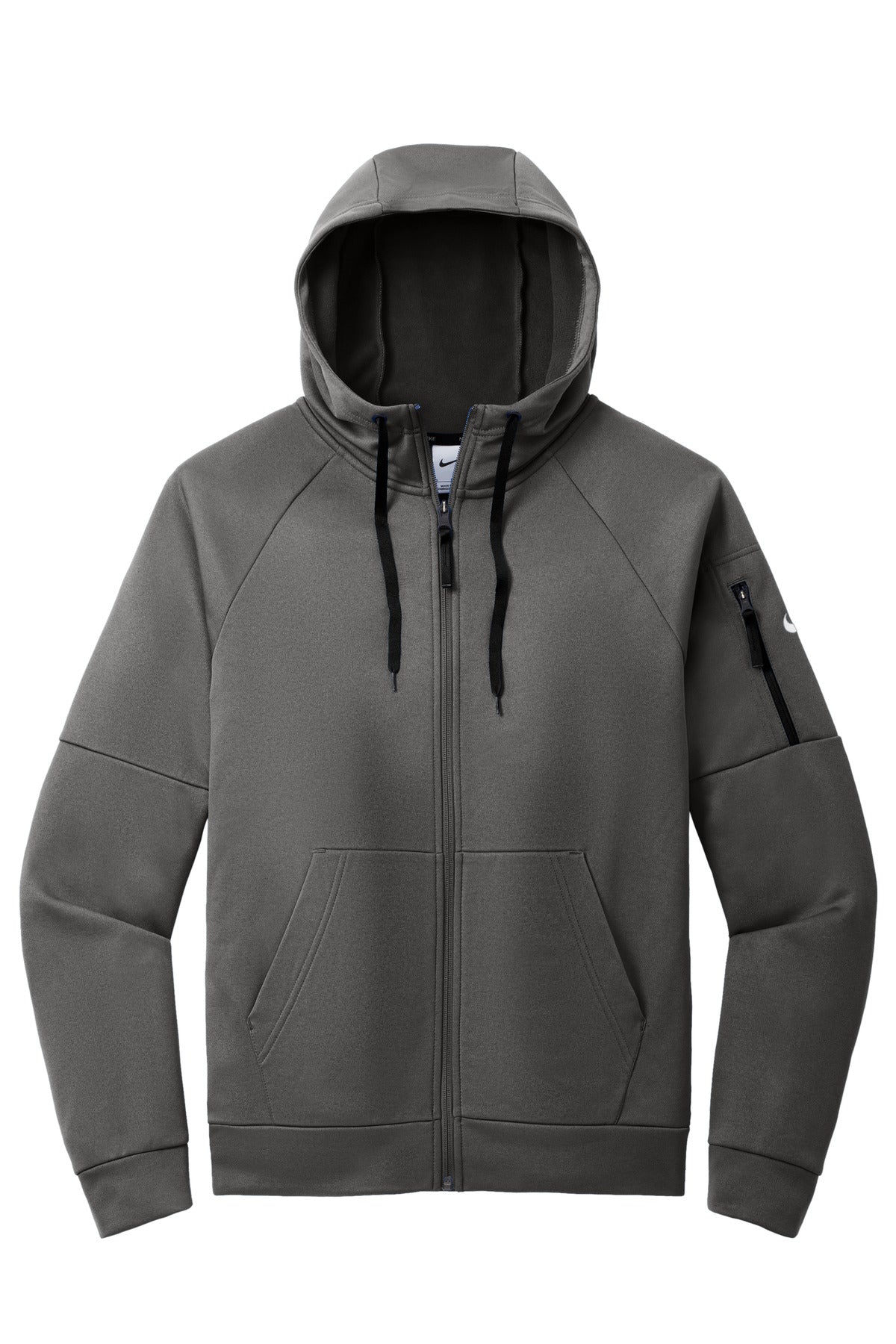 Front View of Anthracite Nike Therma-FIT Pocket Full-Zip Fleece Hoodie NKFD9859